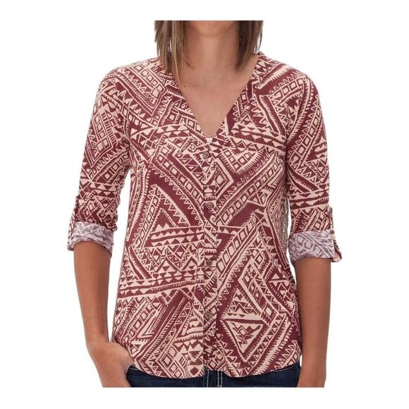 Womens Buckle Daytrip Southwestern Mixed Media Lace Back Top - Sz S - Picture 1 of 5